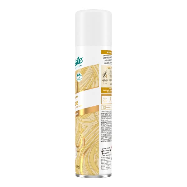 Batiste Dry Shampoo Blonde packaging-closeup for easy travel use