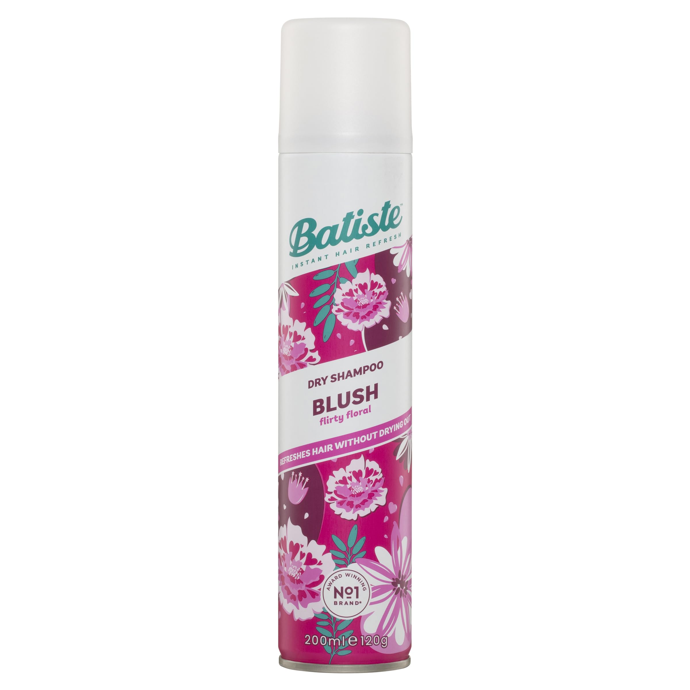 Batiste Dry Shampoo Blush bottle shown for quick oil neutralizing and fresh volume.
