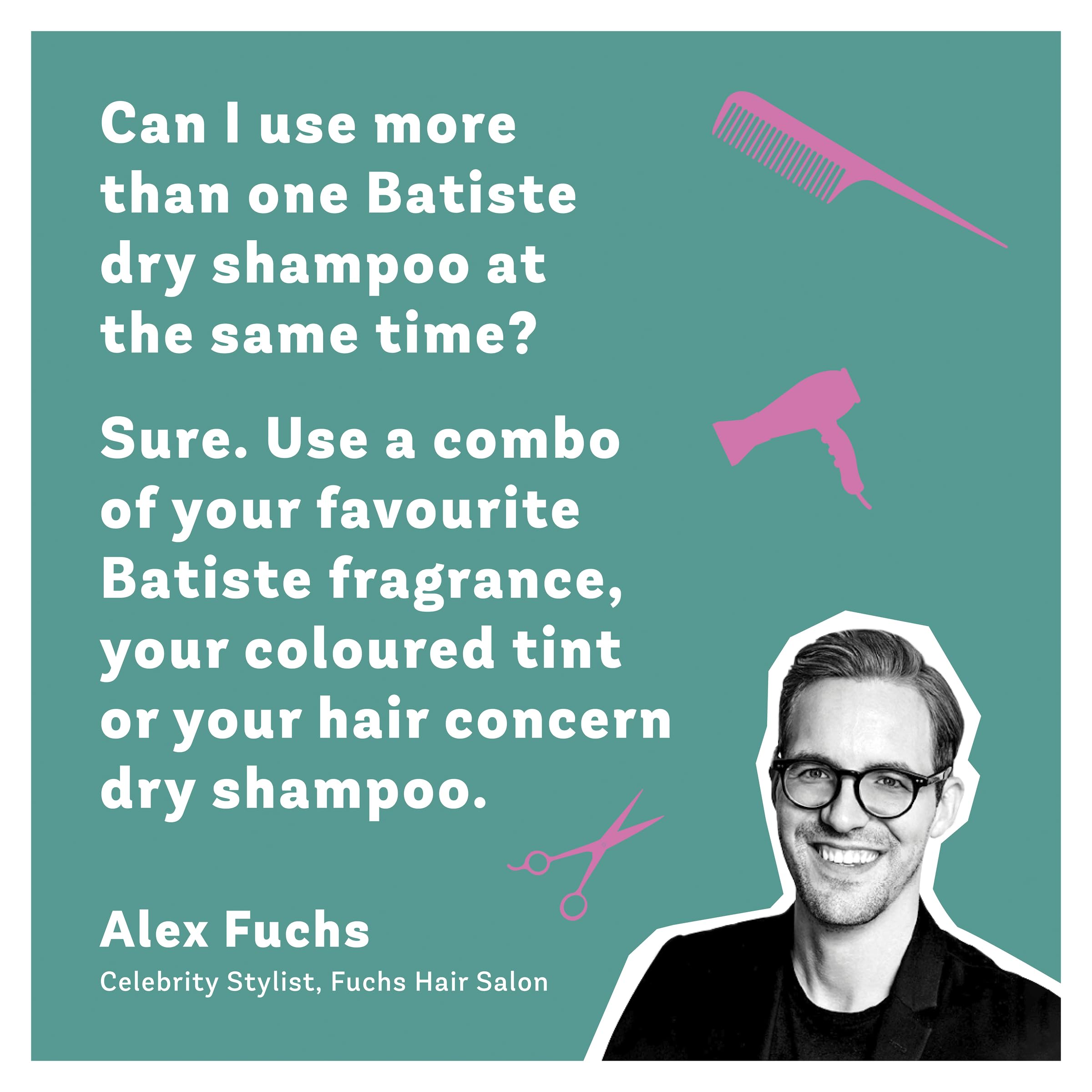 Batiste Dry Shampoo Blush collection-display suggests everyday options for busy mornings.