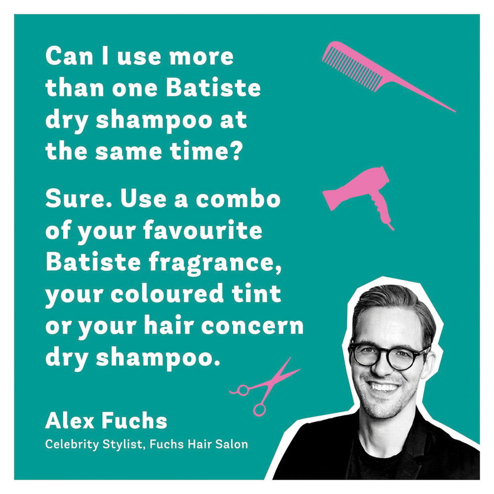 Batiste Dry Shampoo Blush collection-display suggests everyday options for busy mornings.