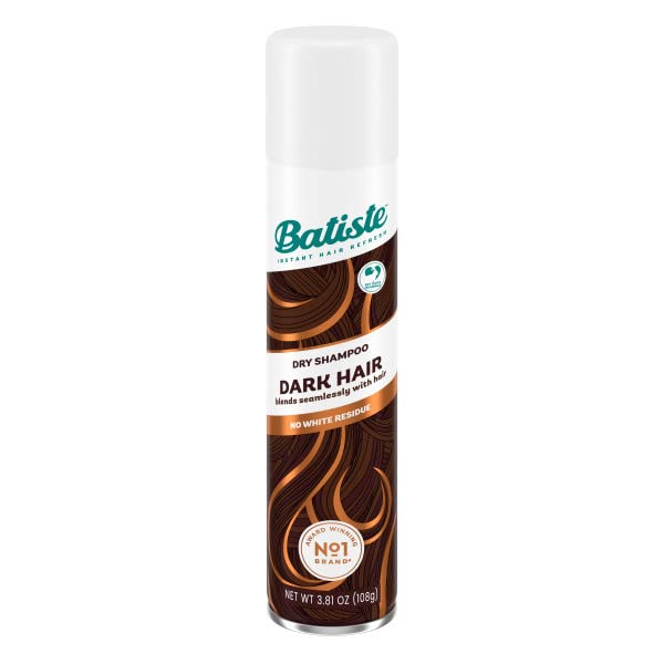 Batiste Dry Shampoo Dark Hair bottle closeup showing residue-free finish.