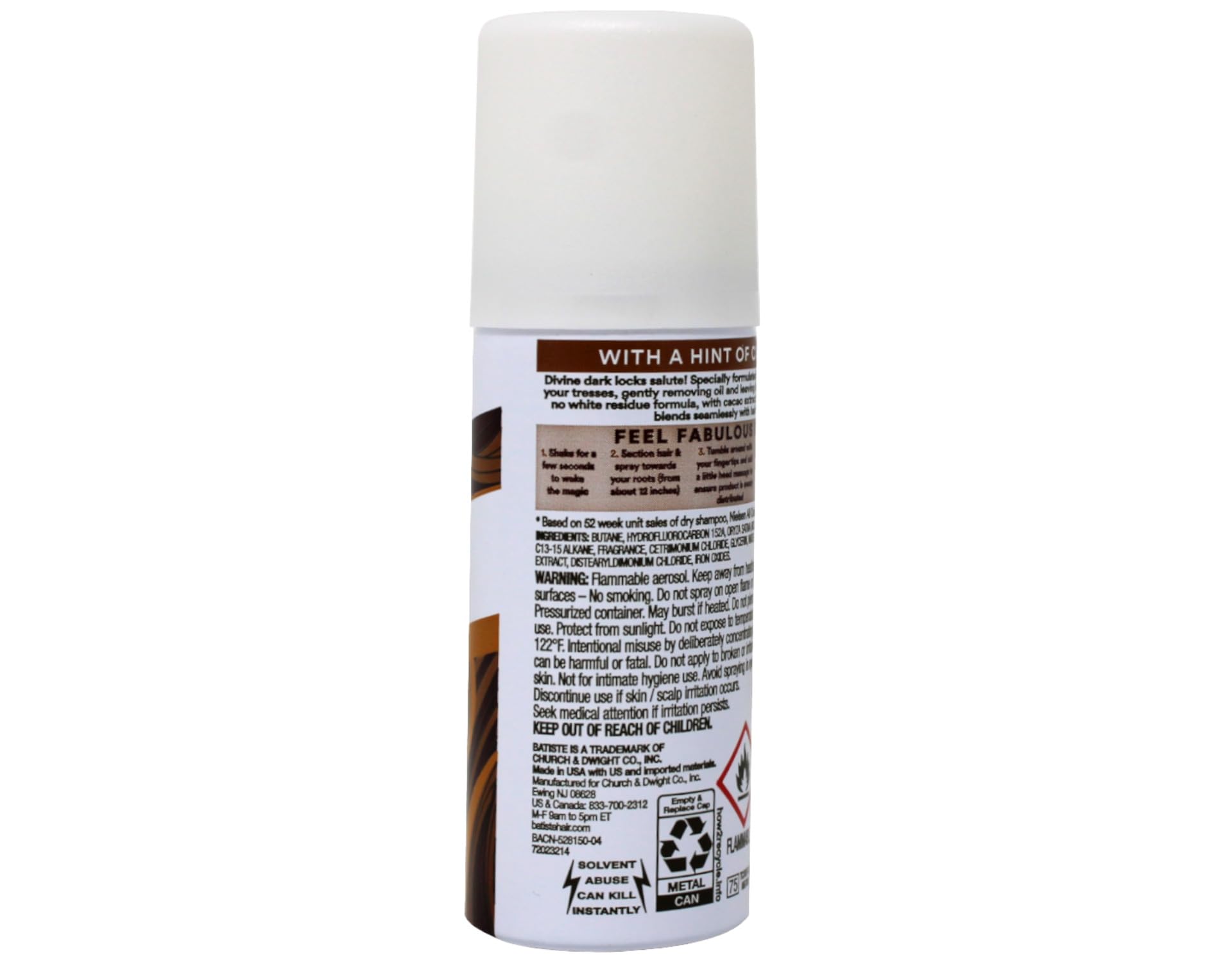 Batiste Dark Dry Shampoo spray application refreshing roots without residue