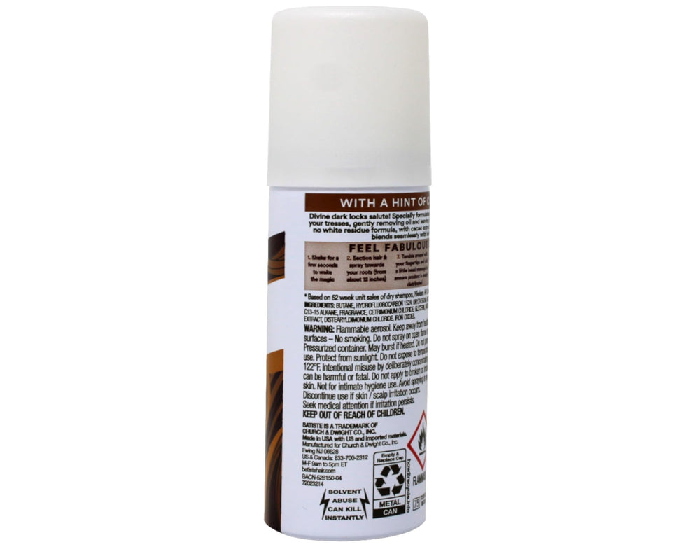 Batiste Dark Dry Shampoo spray application refreshing roots without residue