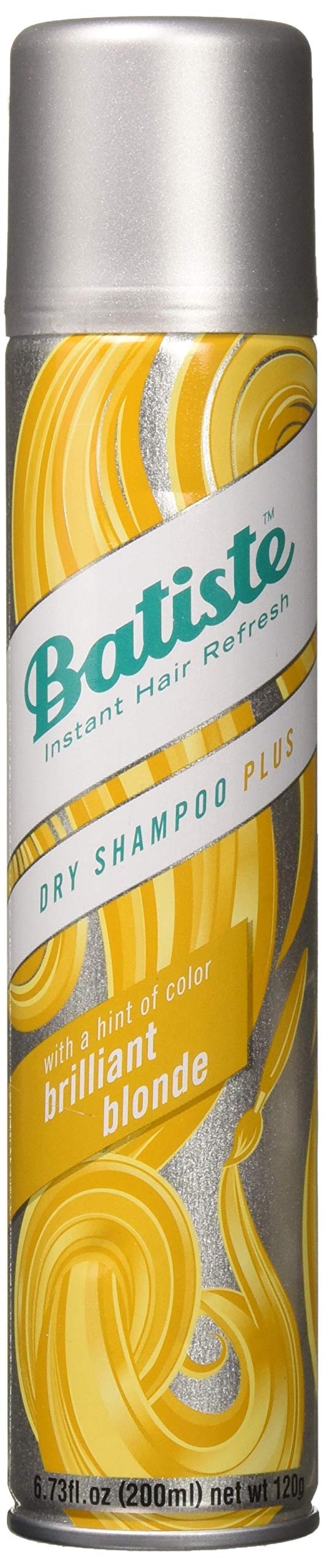 Batiste Dry Shampoo Plus Brilliant Blonde bottle with powder-absorbing action for refreshed roots