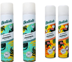 Batiste dry shampoo spray can in four-pack variety for a quick refresh between washes
