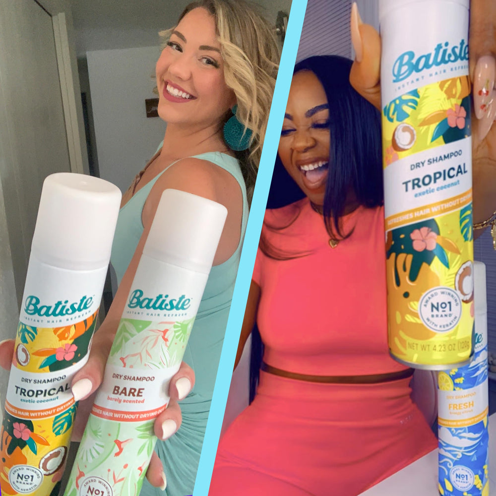Between-wash refresh for busy days and travel by Batiste Fresh Dry Shampoo.