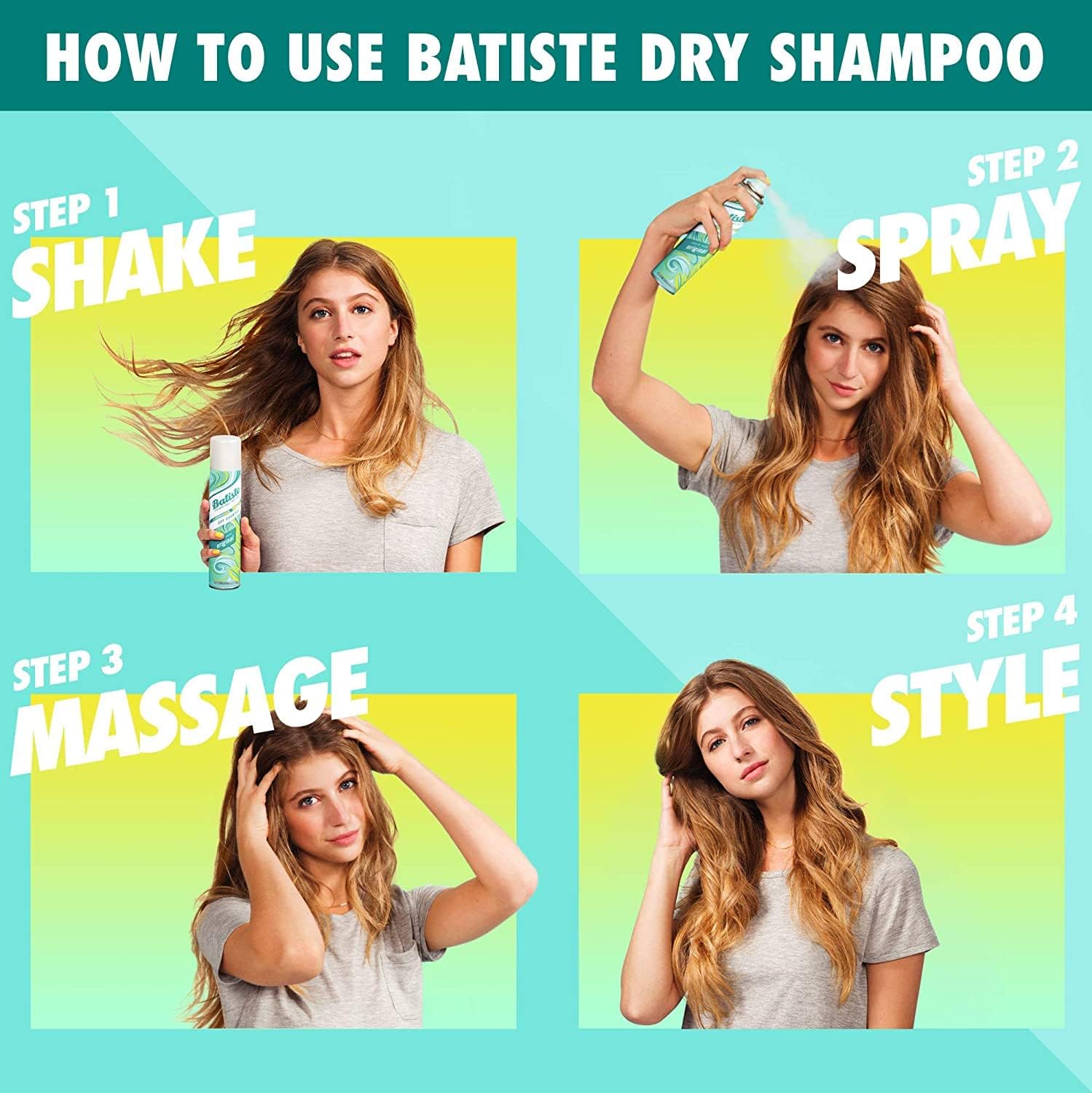 Batiste Original Dry Shampoo massage into roots to boost texture