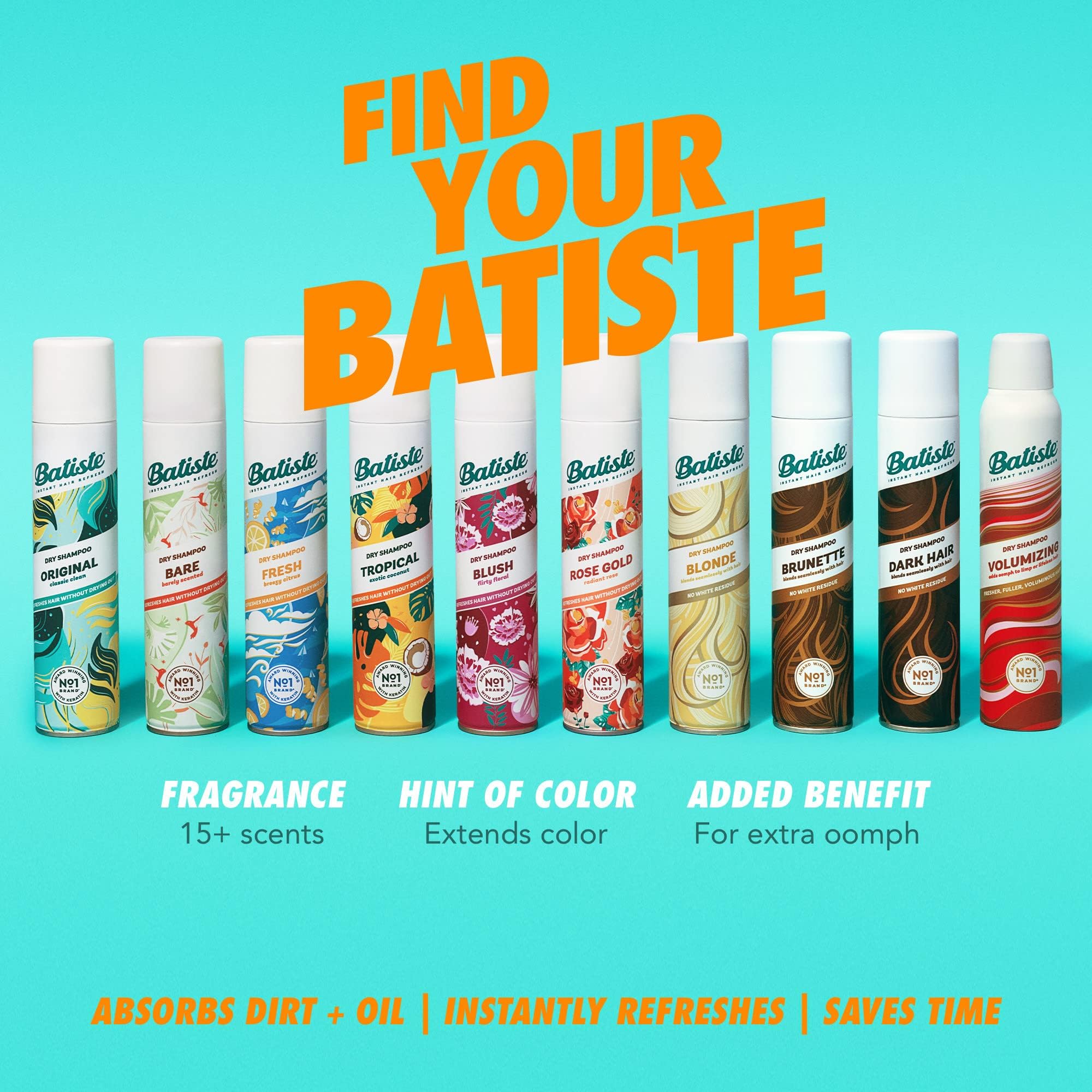 Batiste Tropical Dry Shampoo scent focus with coconut-vanilla-jasmine.