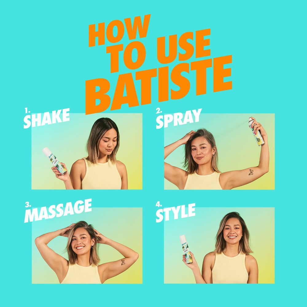Batiste Tropical Dry Shampoo root oil absorption action revitalizes flat hair.