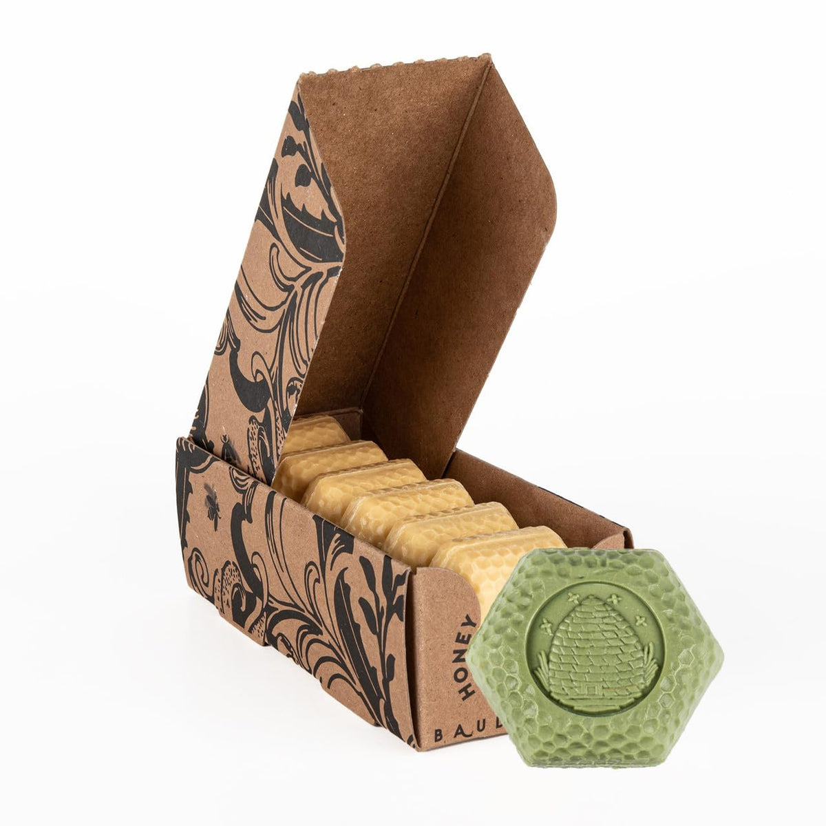 Baudelaire Calendula Honey Soap unwrapped bar offers natural texture for gentle cleansing.
