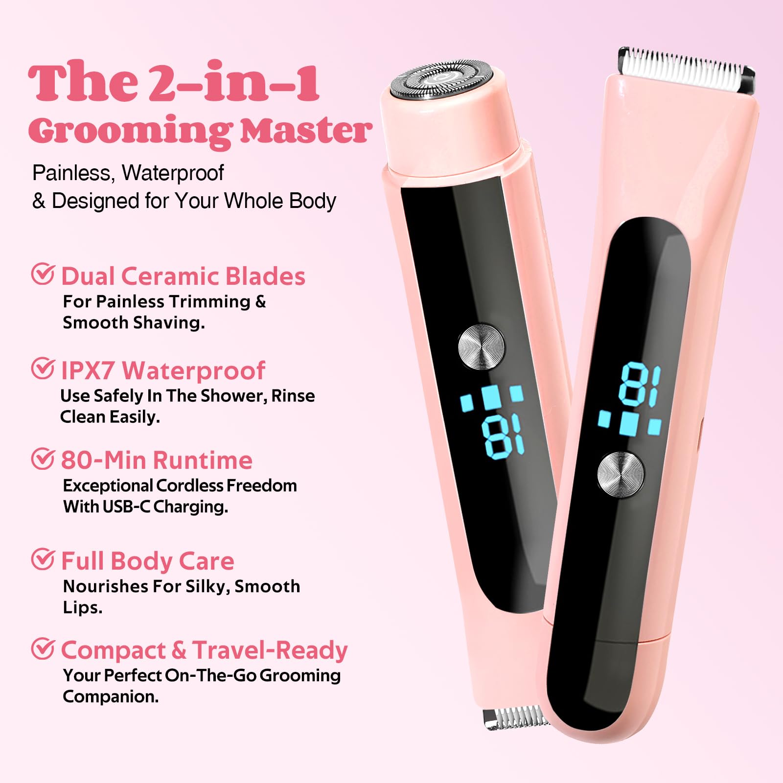 Bayfree bikini-trimmer with USB-C charging for quick portable power