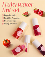 Bayfree lip tint swatches show a vibrant shade range for lips and cheeks.