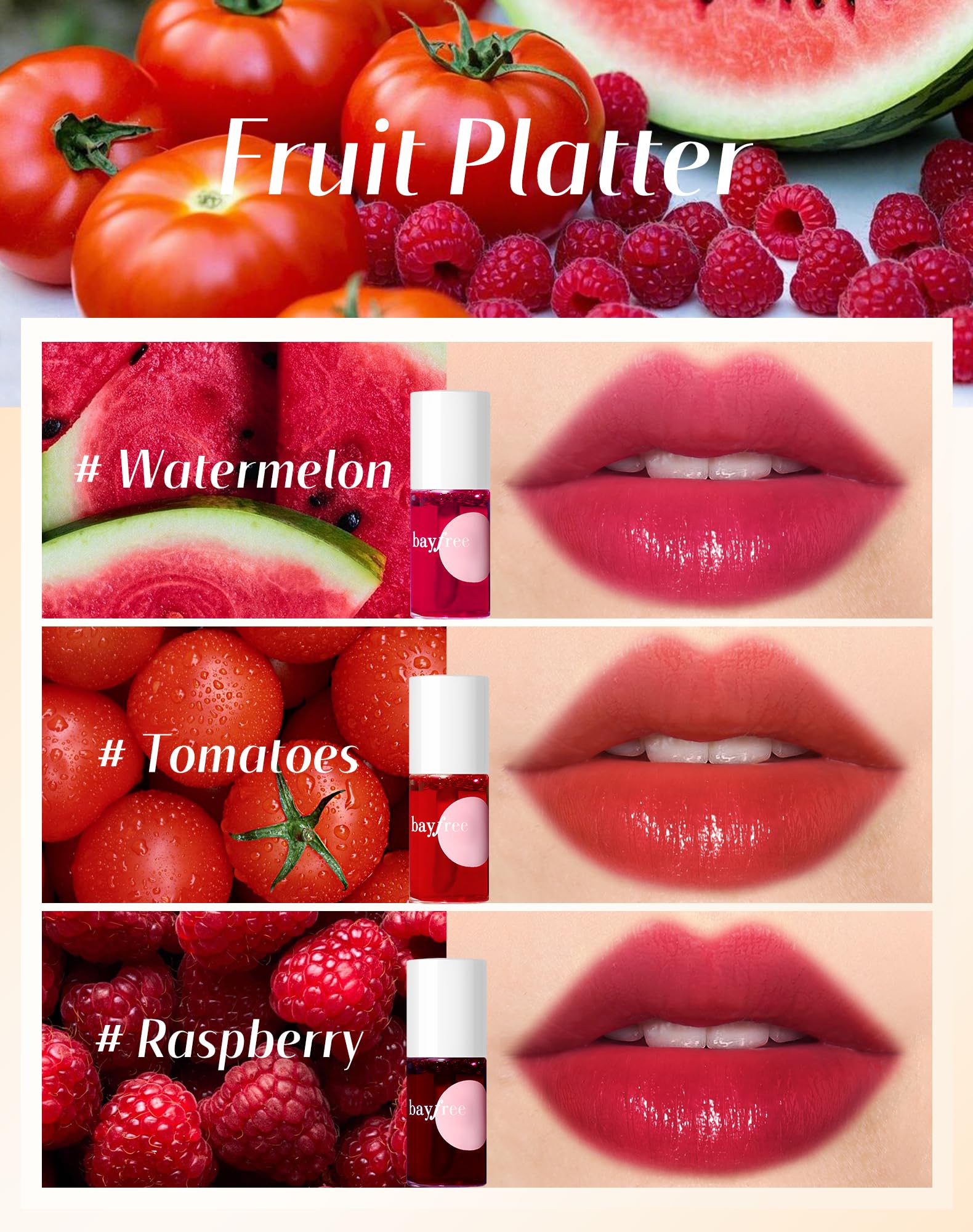 Bayfree lip tint finishes with a waterproof, long-lasting look close-up.
