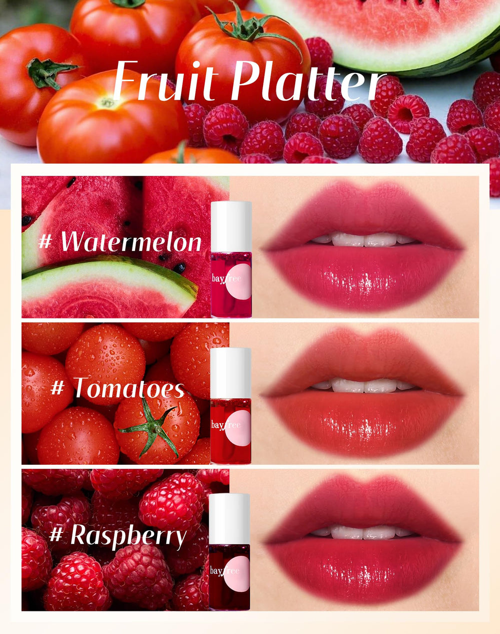 Bayfree lip tint finishes with a waterproof, long-lasting look close-up.