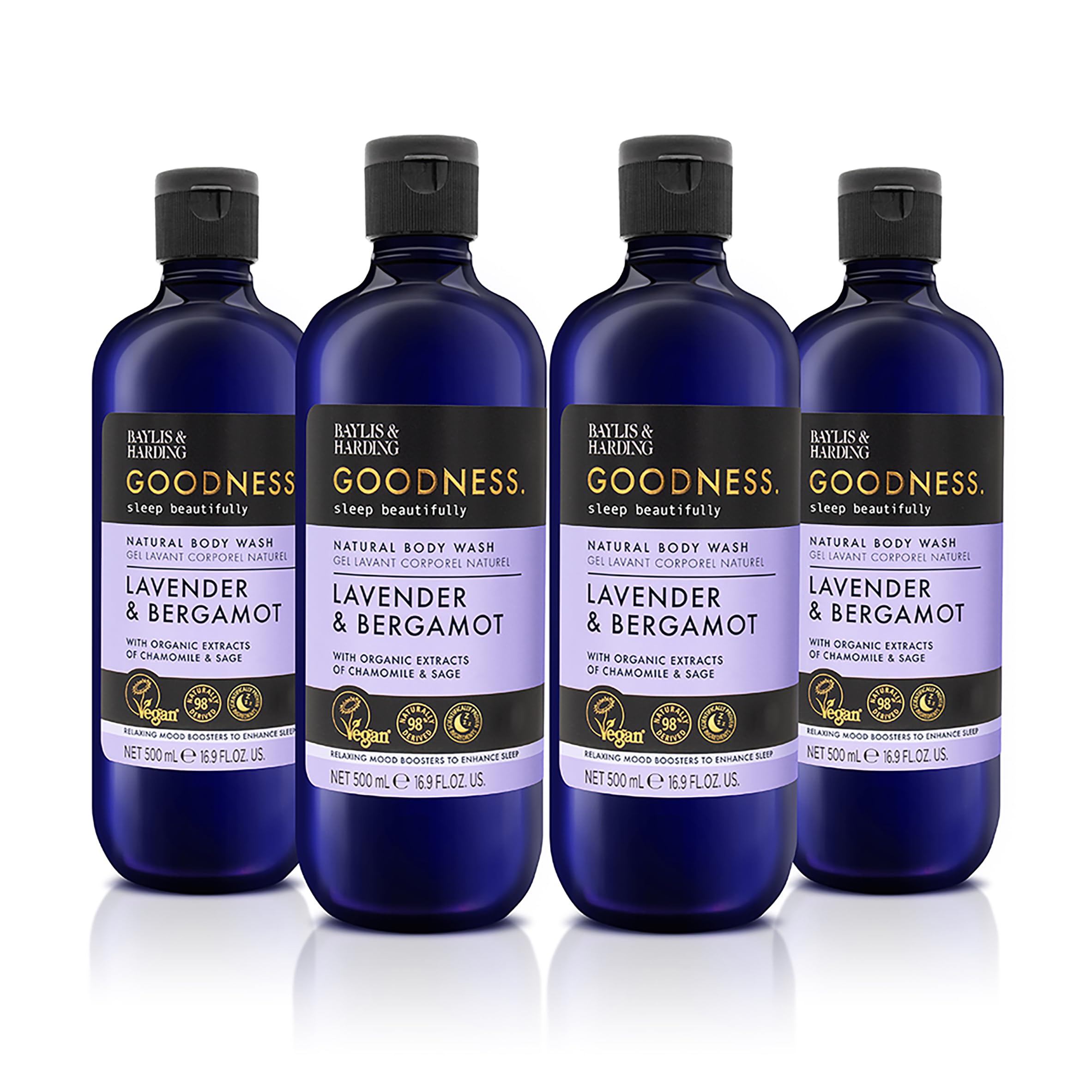 Baylis & Harding Goodness Sleep bottle front with lavender and bergamot label