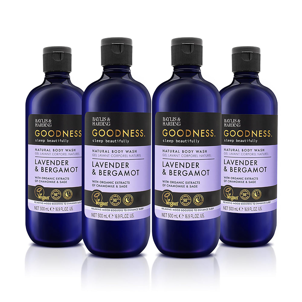 Baylis & Harding Goodness Sleep bottle front with lavender and bergamot label
