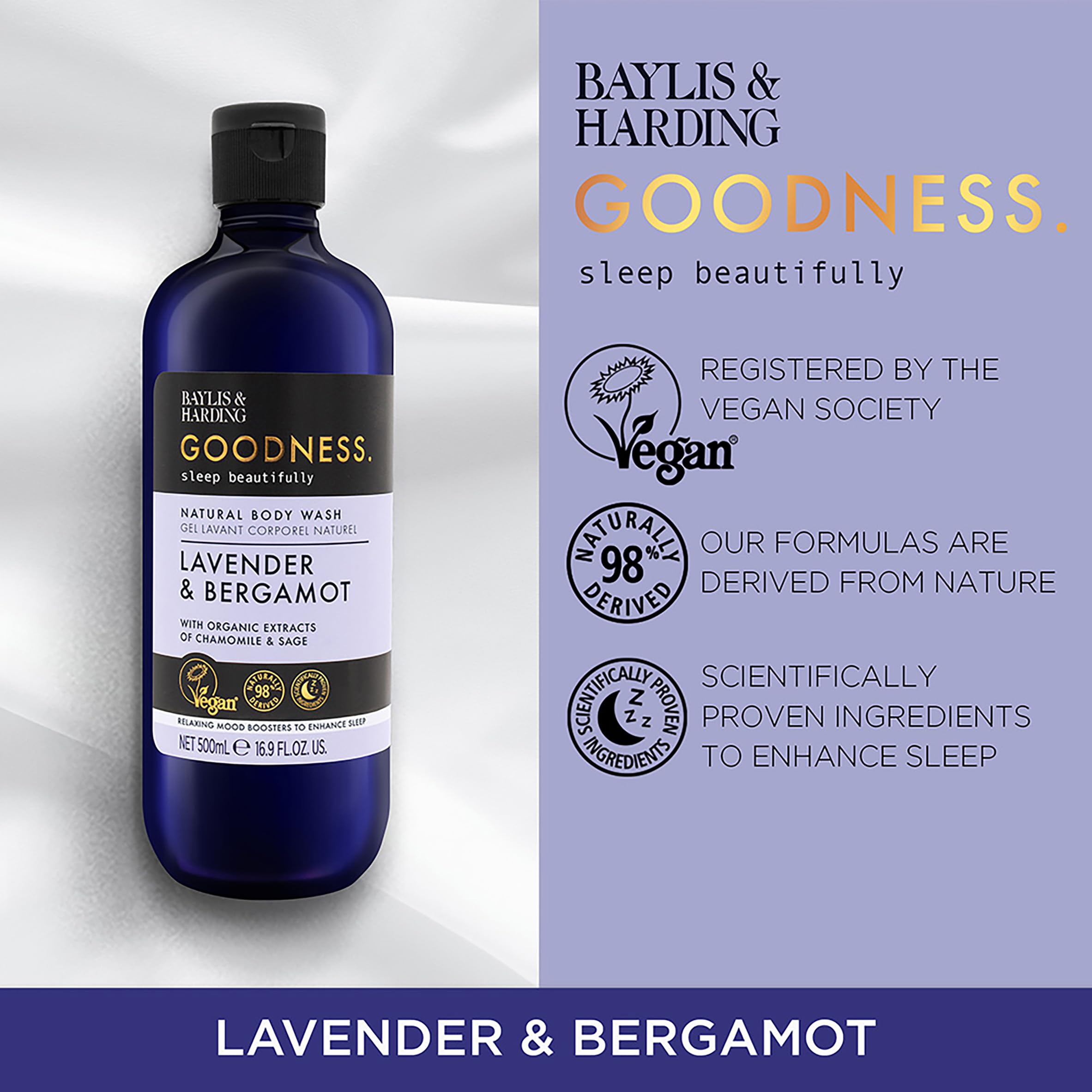 Baylis & Harding Goodness Sleep dense foam forming a gentle lather