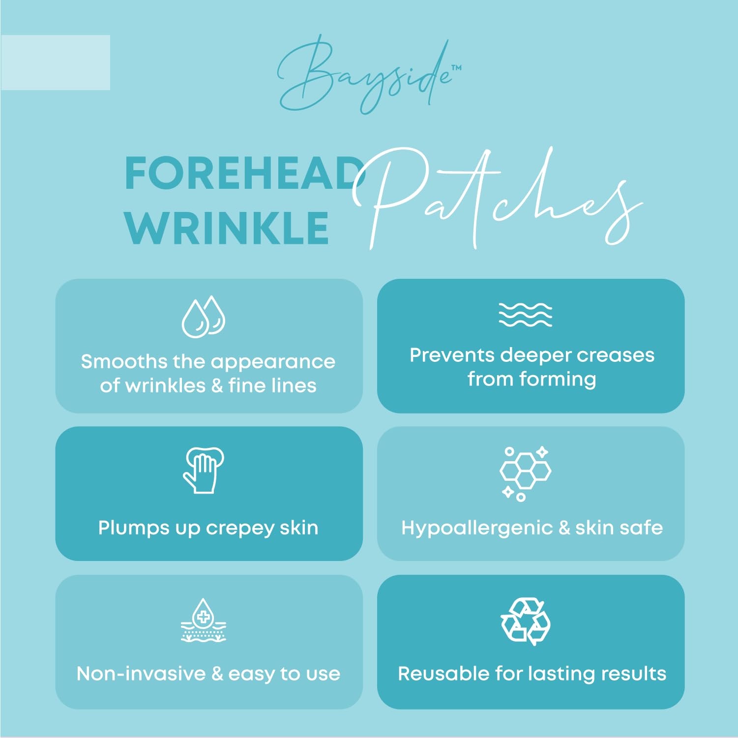 Bayside Forehead Wrinkle Patches in use on forehead for subtle smoothing