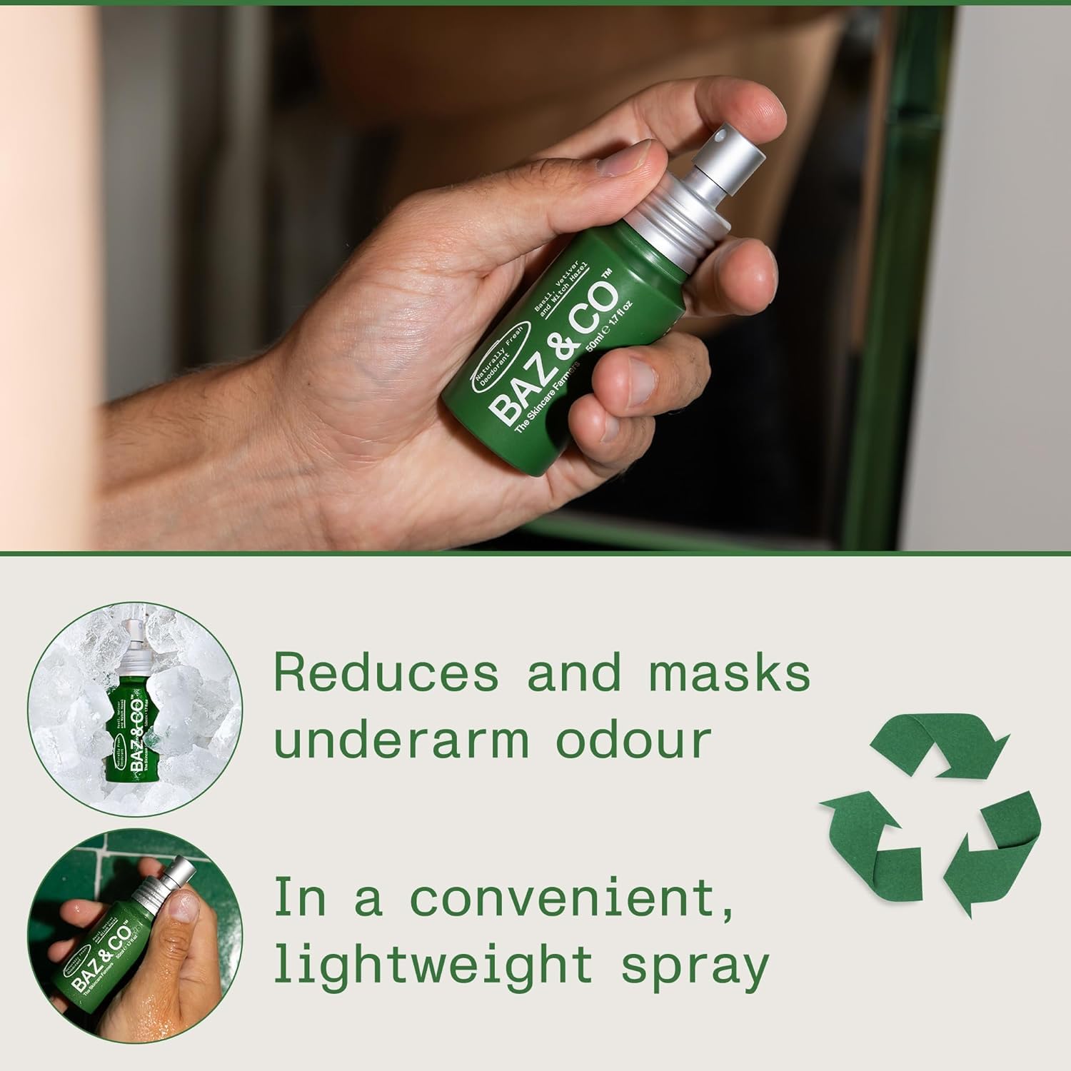 BAZ & CO Naturally Fresh recyclable aluminium packaging for eco-friendly grooming.