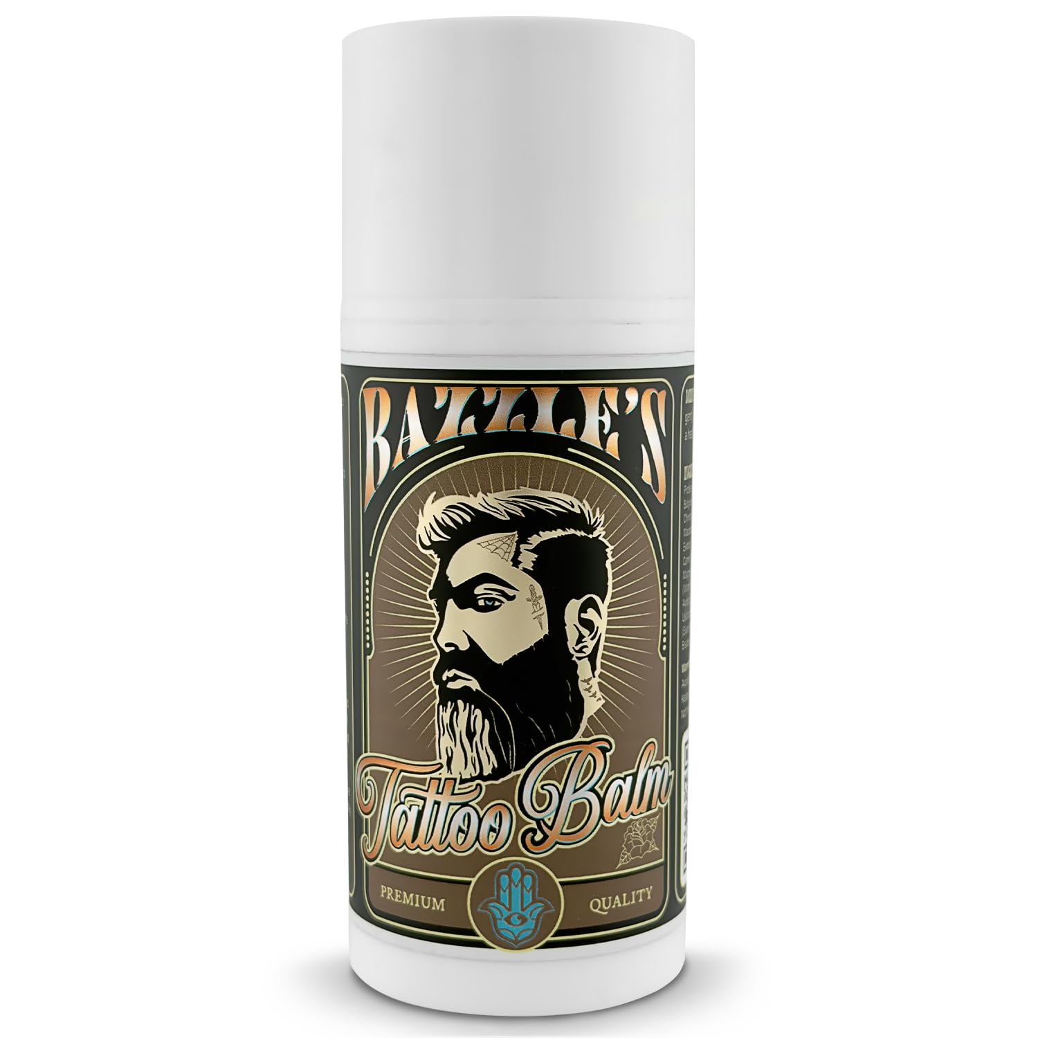 Bazzle's Beard Tattoo Balm with airless pump for clean, mess-free application.