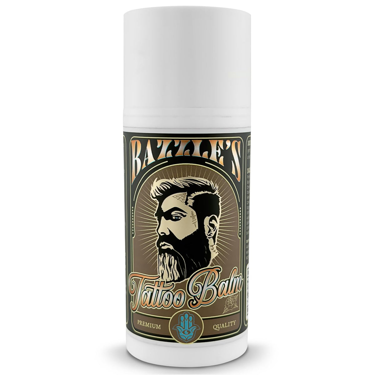 Bazzle's Beard Tattoo Balm with airless pump for clean, mess-free application.