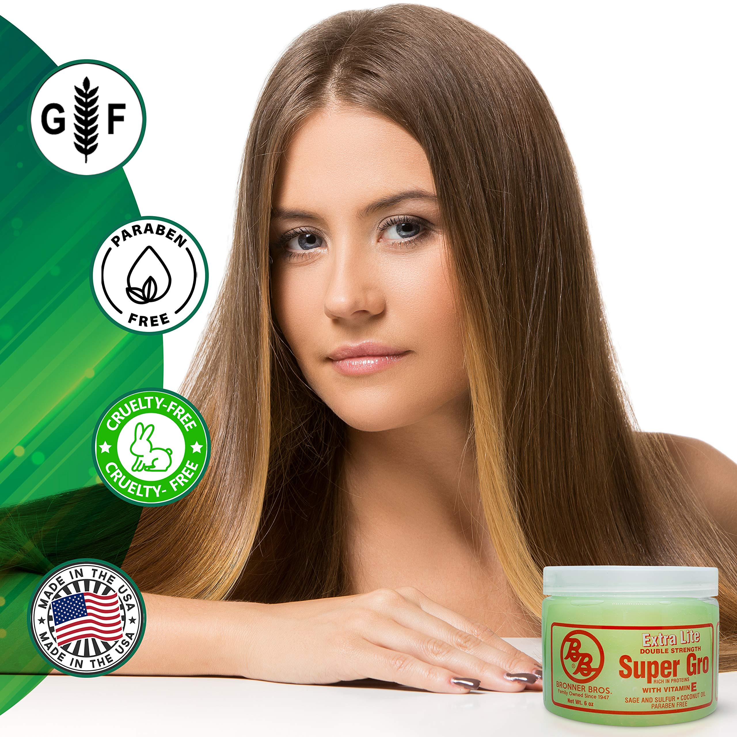 BB Super Gro packaging emphasizes premium hair care with 6 oz size.