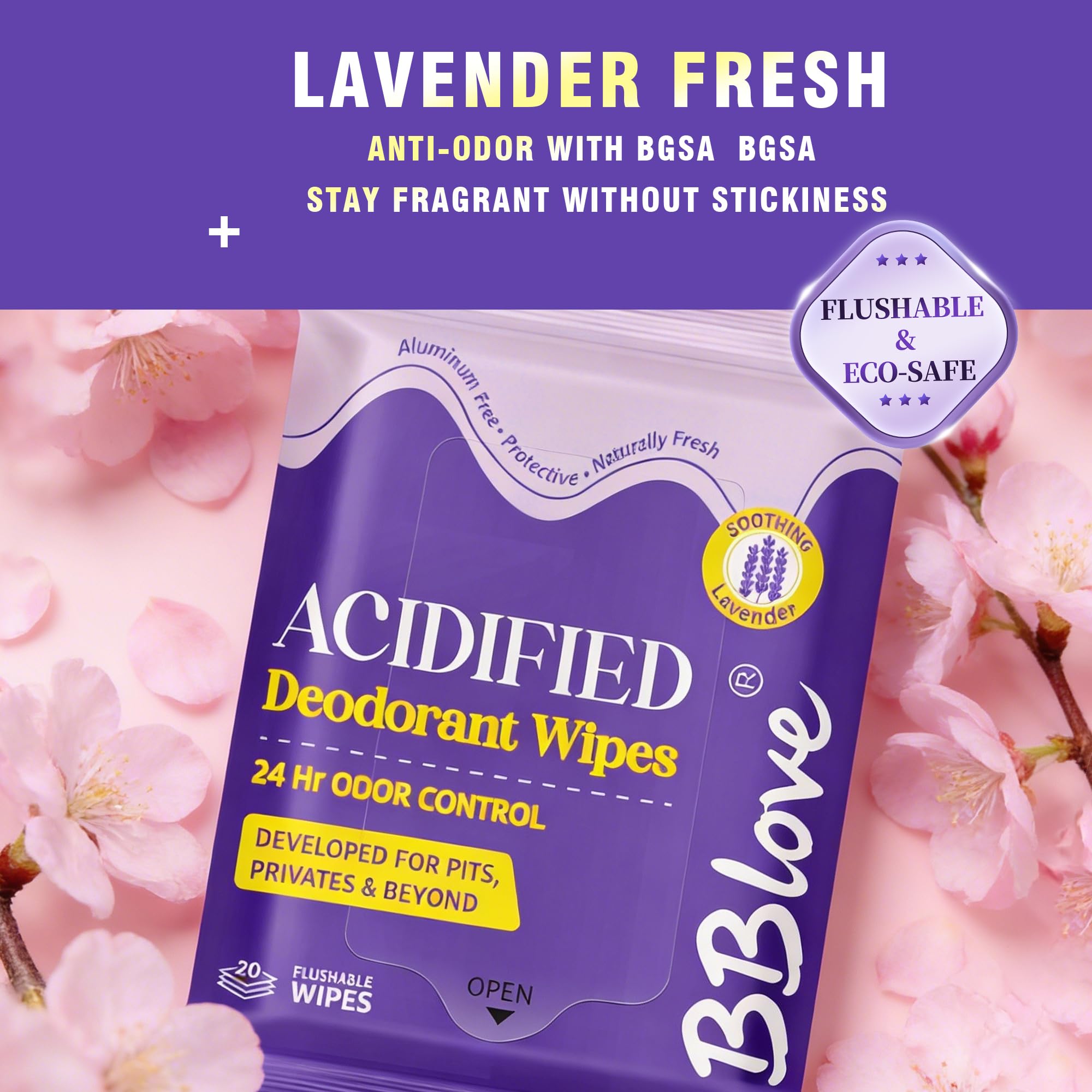BBlove lavender wipes emphasizing skin-friendly, alcohol-free formula