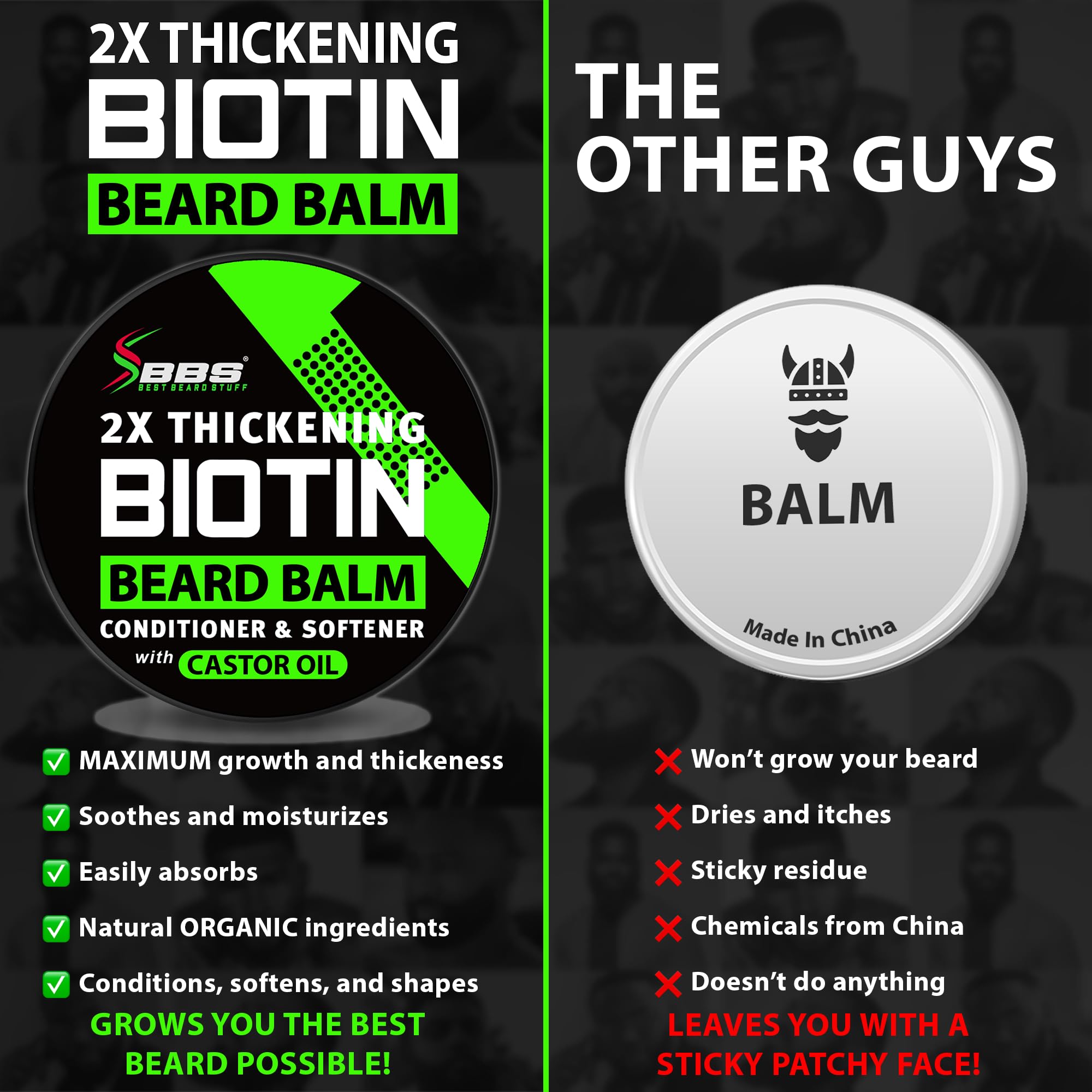 2X thickening Biotin formula for fuller beard appearance with BBS balm