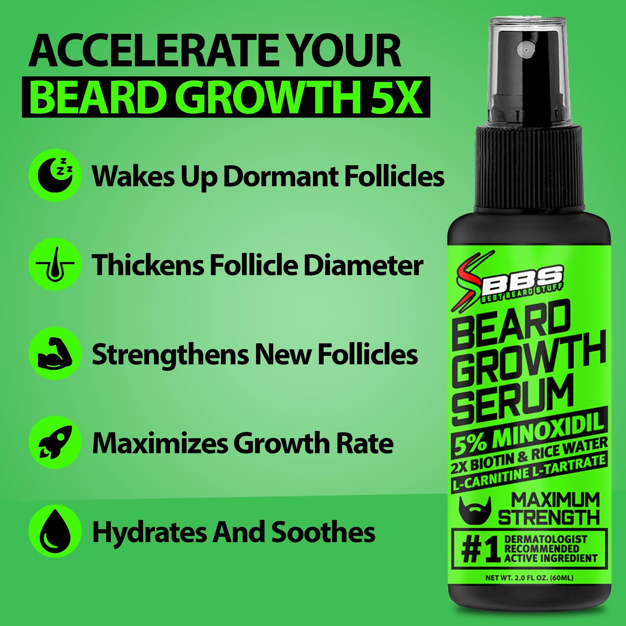 BBS Best Beard Stuff bottle with biotin and rice water supports nourished beard growth