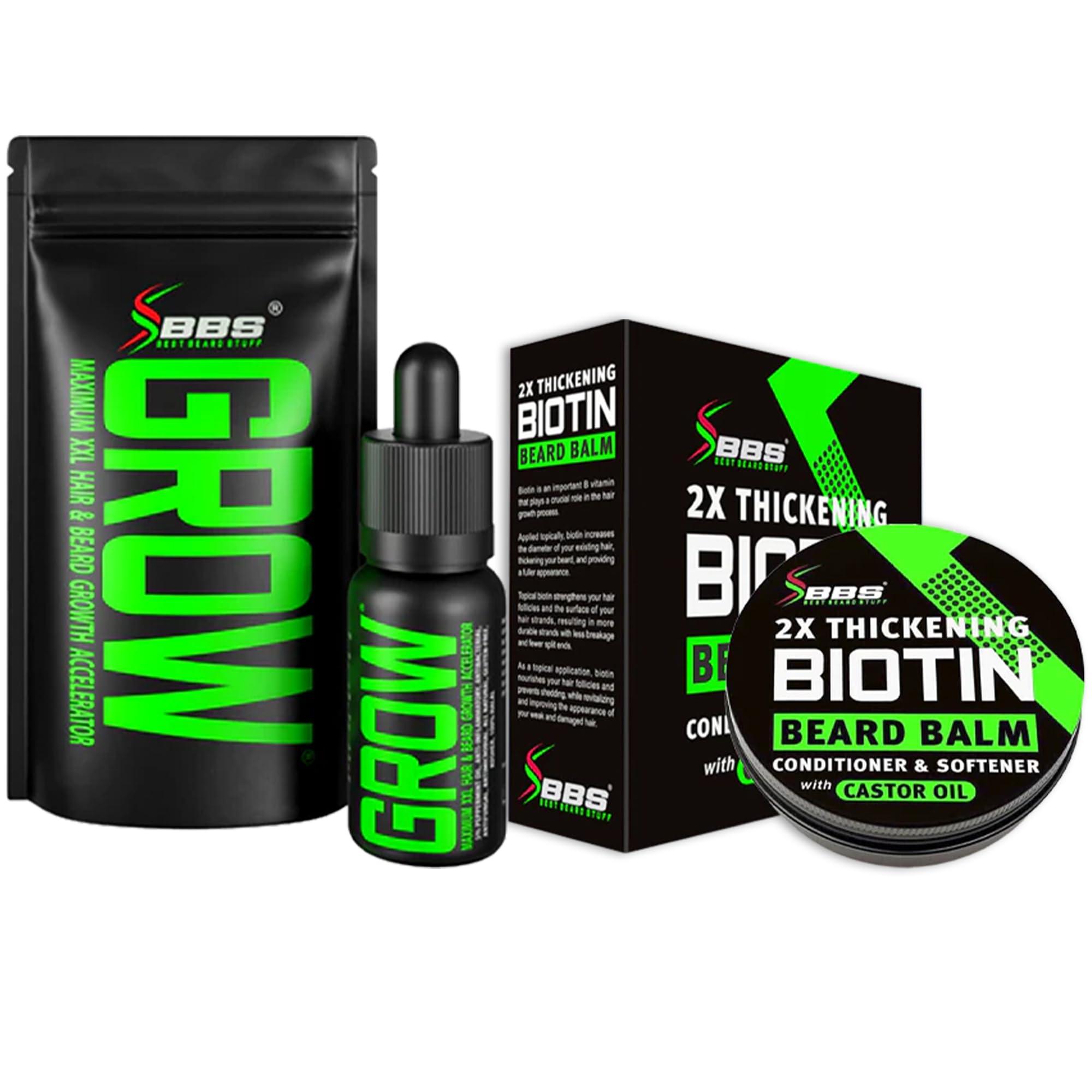 BBS Best Beard Stuff GROW beard growth serum bottle highlighting growth support