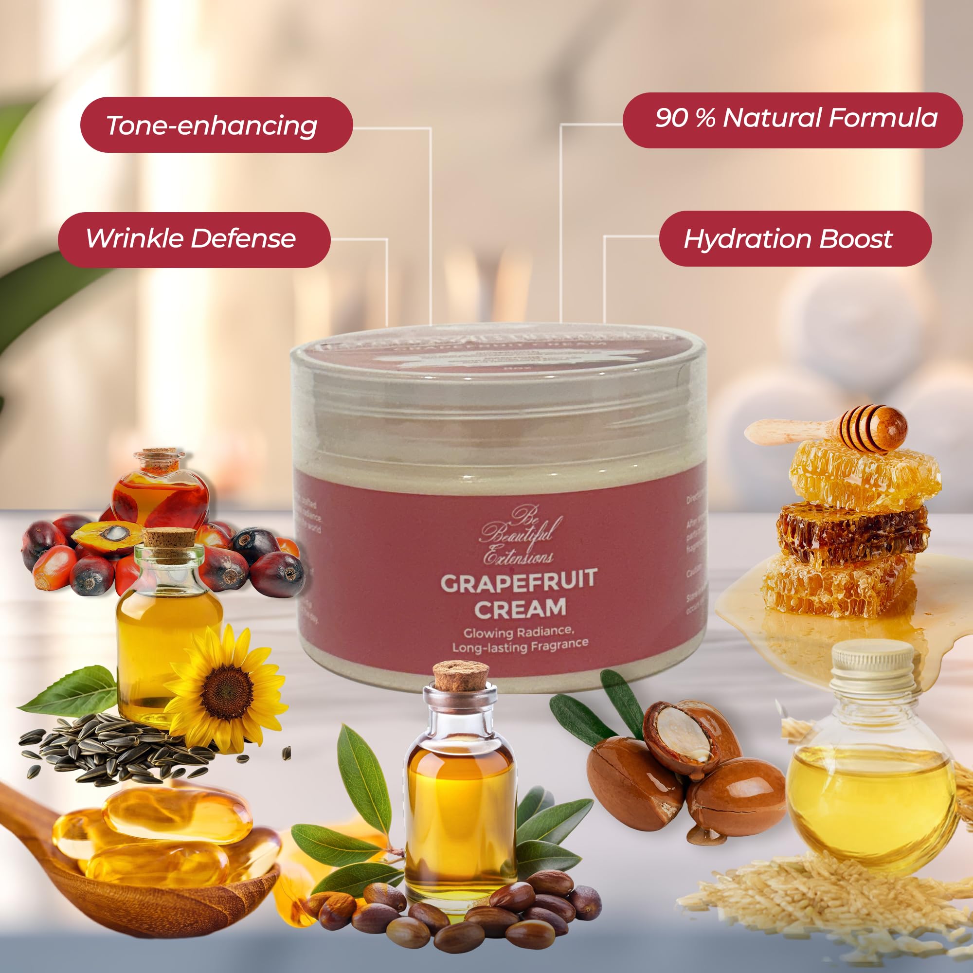 BE BEAUTIFUL EXTENSIONS grapefruit fragrance in a moisturizing body butter