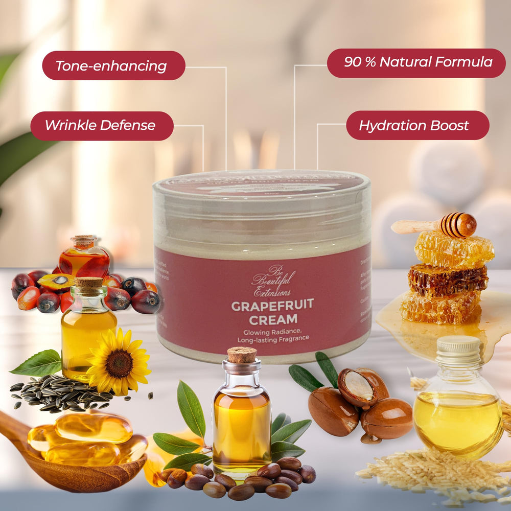BE BEAUTIFUL EXTENSIONS grapefruit fragrance in a moisturizing body butter