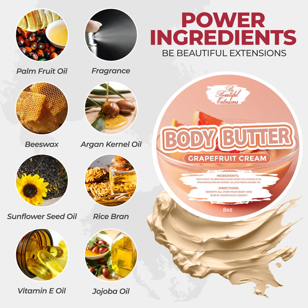 BE BEAUTIFUL EXTENSIONS jar-closeup of grapefruit body butter texture