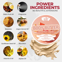 BE BEAUTIFUL EXTENSIONS jar-closeup of grapefruit body butter texture
