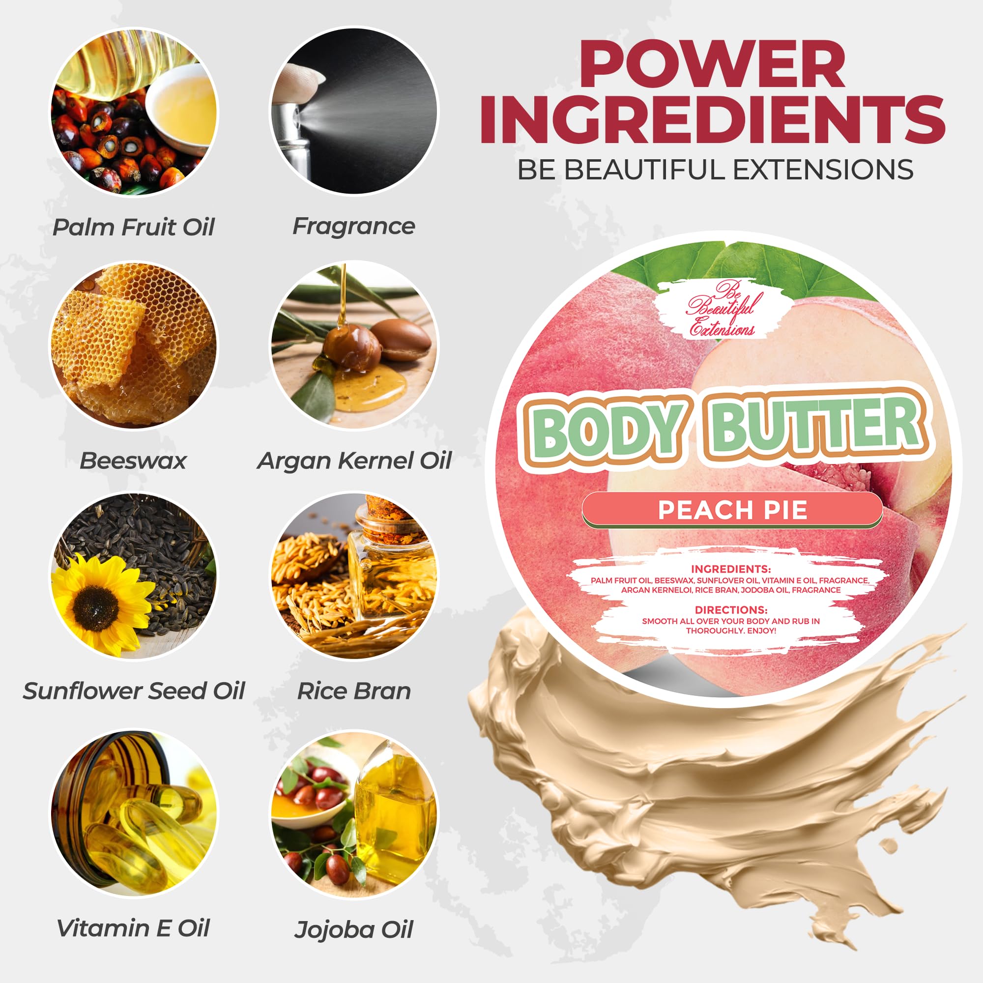 BE BEAUTIFUL EXTENSIONS peach pie butter spread on skin for smoothness