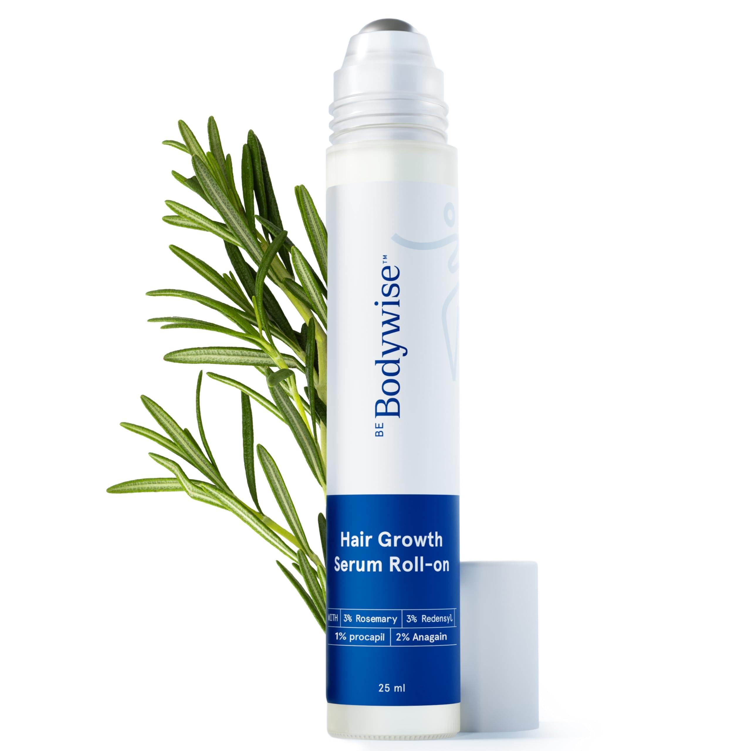 Be Bodywise rosemary hair growth serum roll-on 25ml ready for precise scalp application.