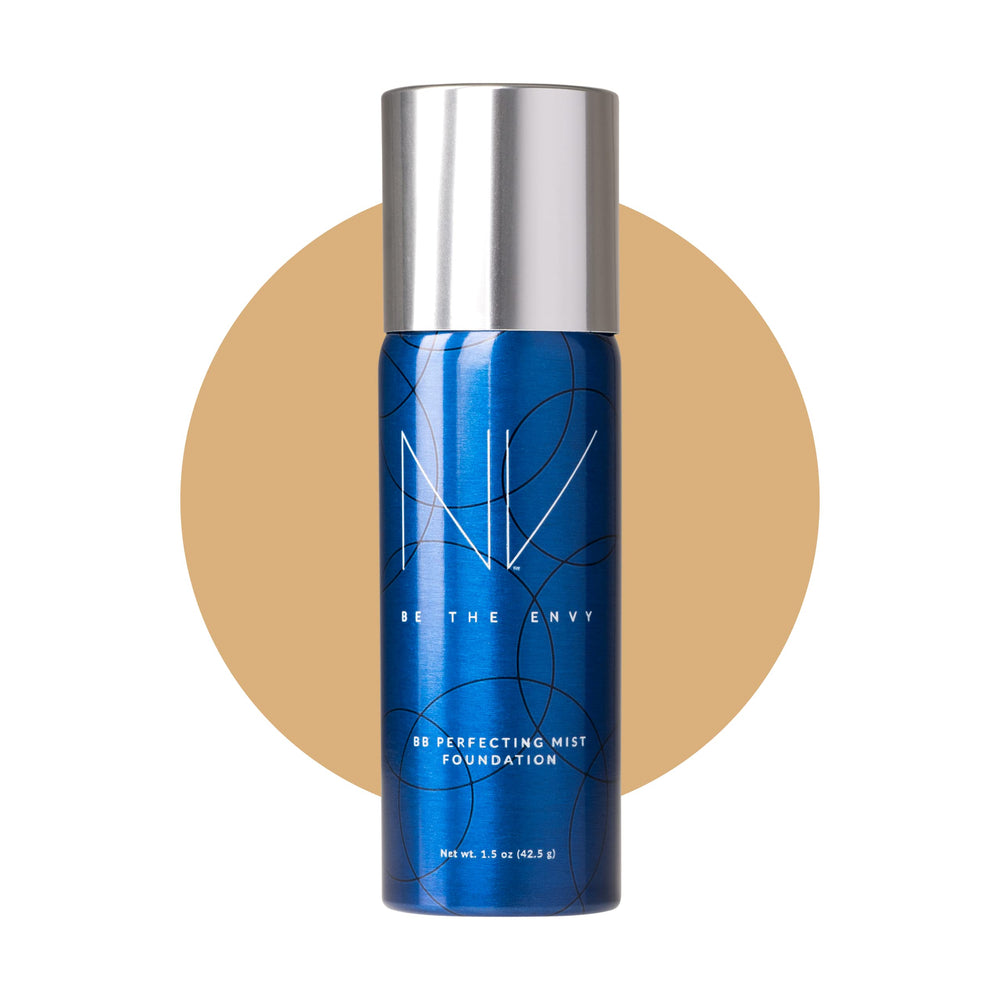 BE THE ENVY NV Perfecting Mist Foundation bottle in Cool Sand for a smooth, airbrushed look