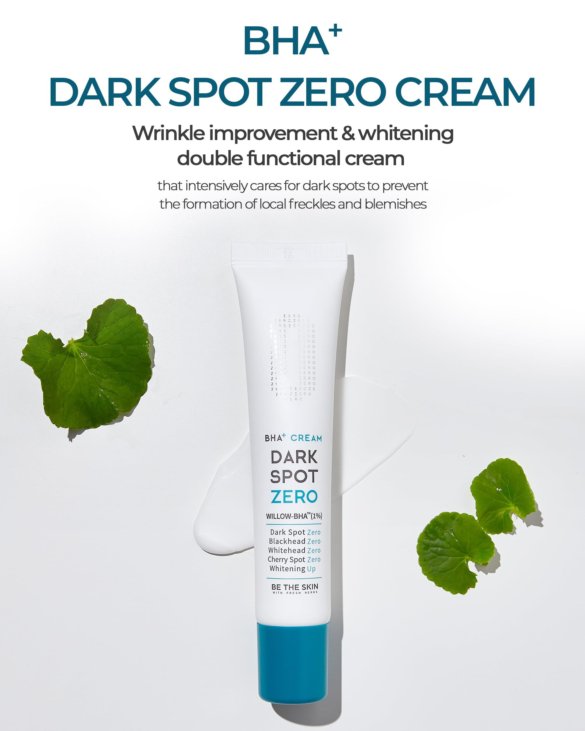 BE THE SKIN BHA+ Dark Spot Zero Cream jar displayed, promoting even skin tone.