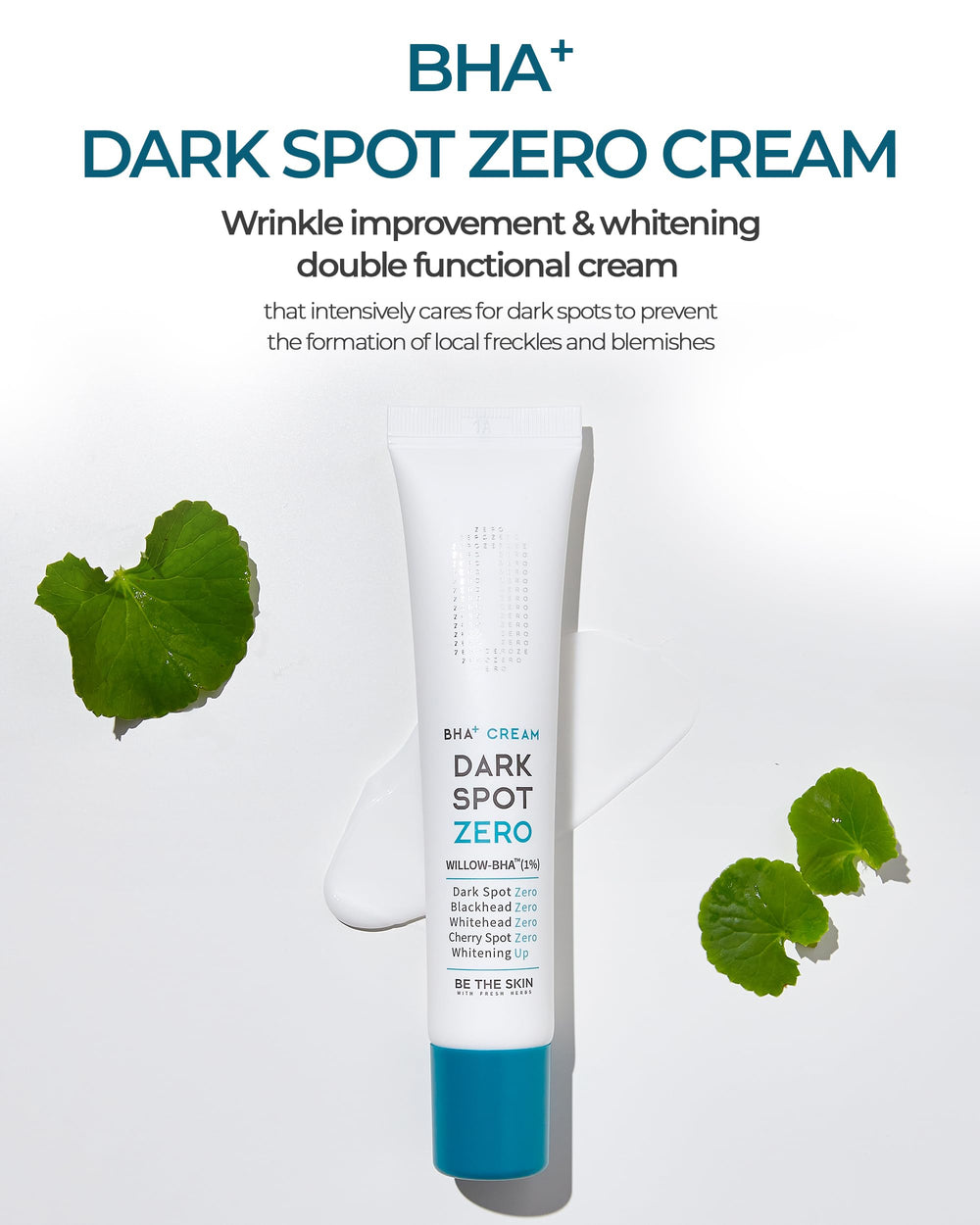 BE THE SKIN BHA+ Dark Spot Zero Cream jar displayed, promoting even skin tone.