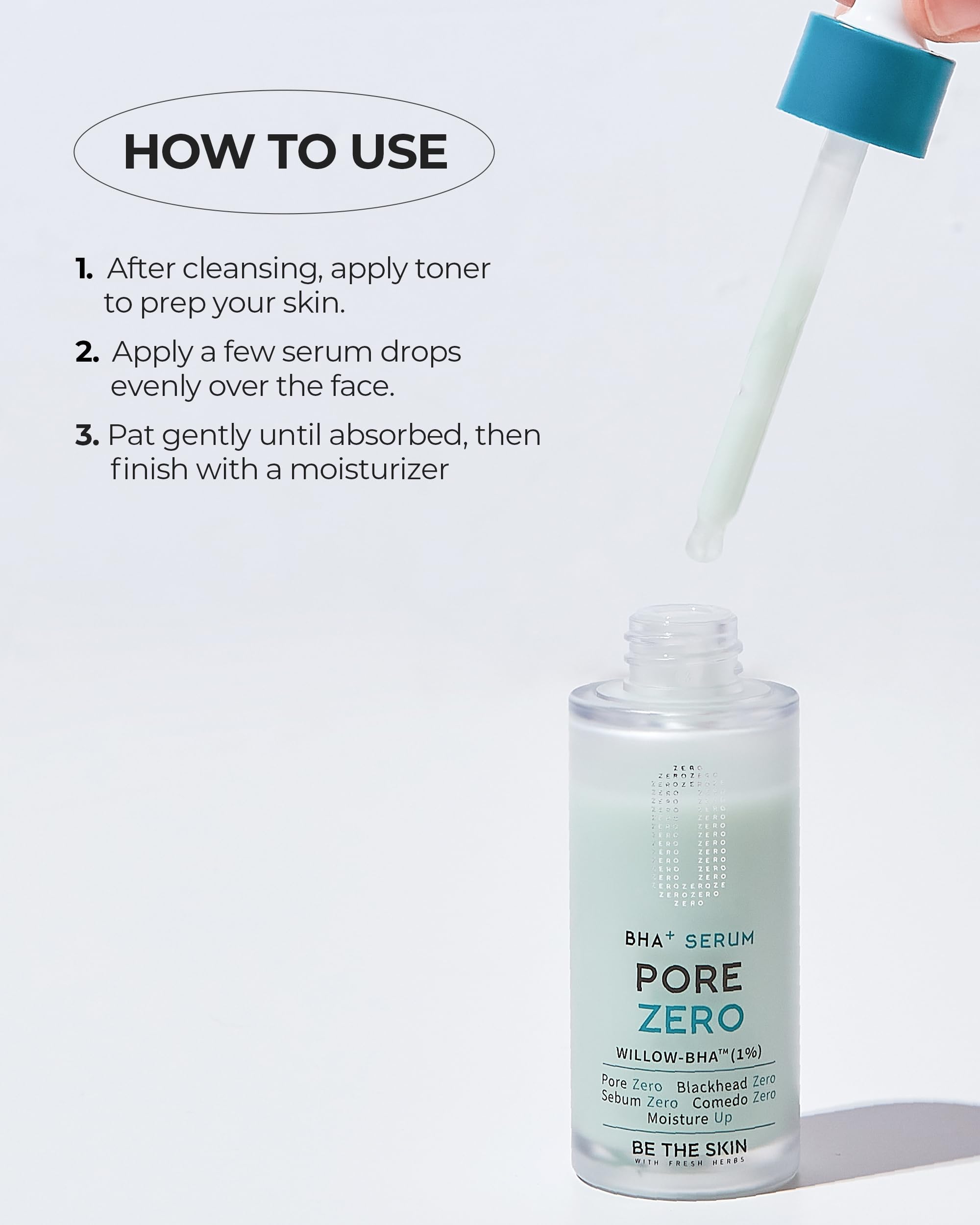 BE THE SKIN Pore Zero close-up on skin showing smoother texture after use.