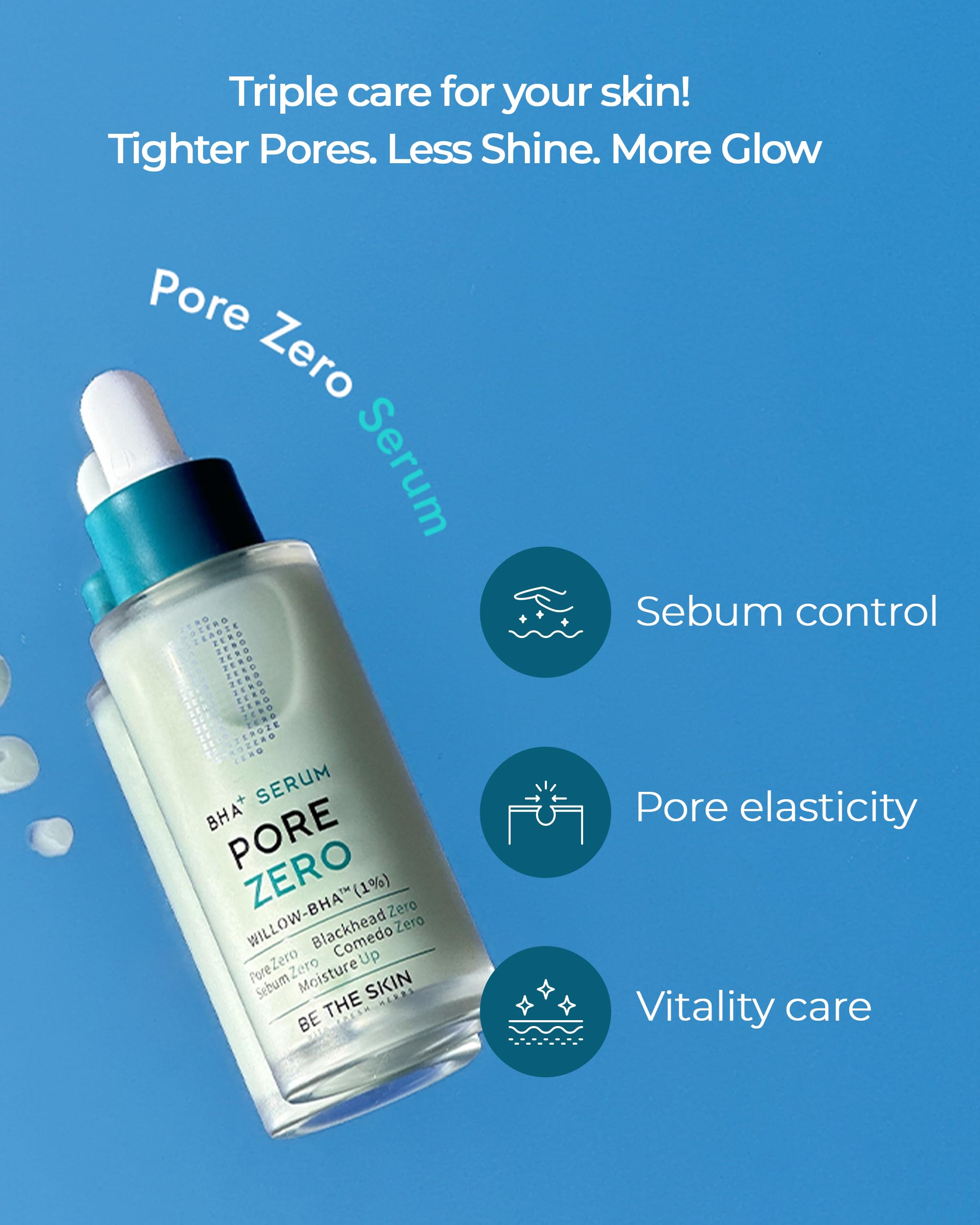 BE THE SKIN Pore Zero serum with willow bark promotes smoother skin texture.