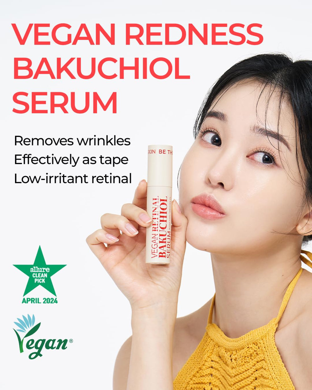 BE THE SKIN serum dropper dispensing bakuchiol–retinal dose for night routine