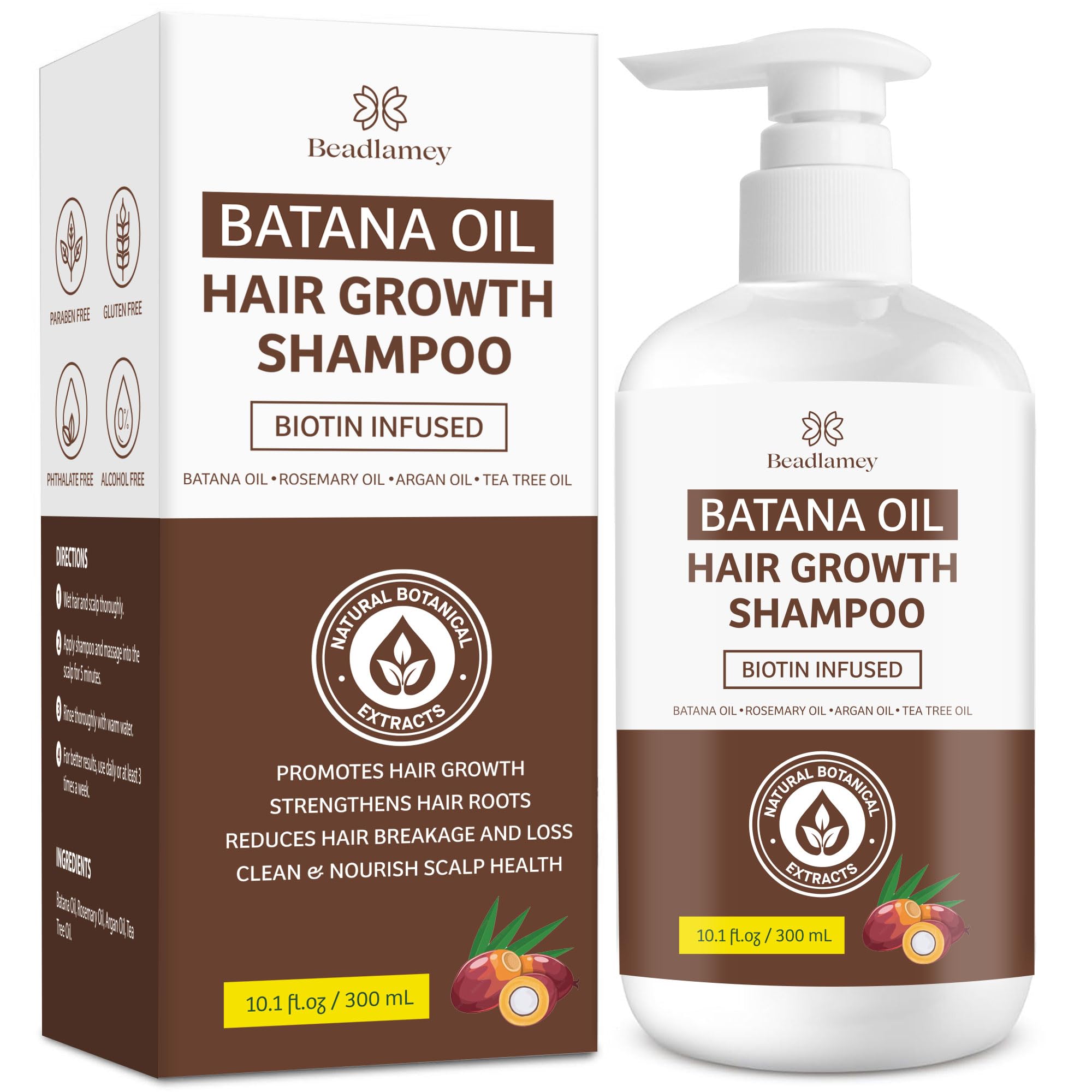 Beadlamey Root Activator Batana Oil Shampoo bottle pour showing product for daily use and easy application