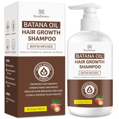 Beadlamey Root Activator Batana Oil Shampoo bottle pour showing product for daily use and easy application