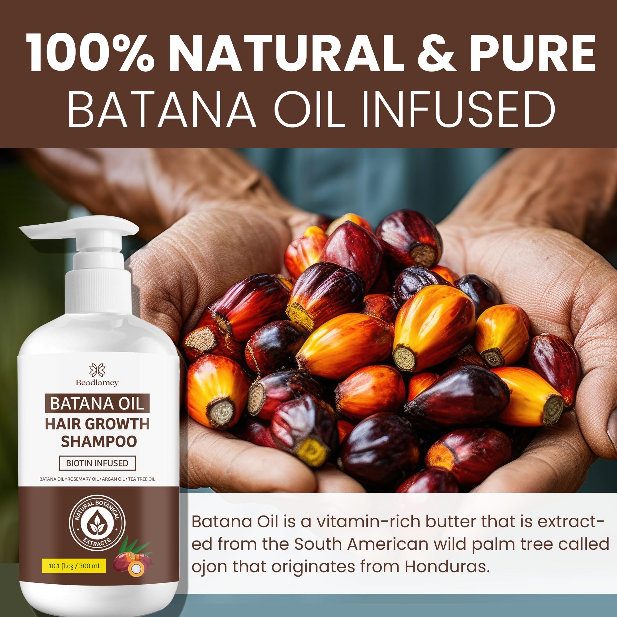 Beadlamey Root Activator Batana Oil Shampoo label closeup highlighting natural ingredients