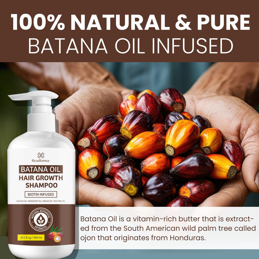 Beadlamey Root Activator Batana Oil Shampoo label closeup highlighting natural ingredients