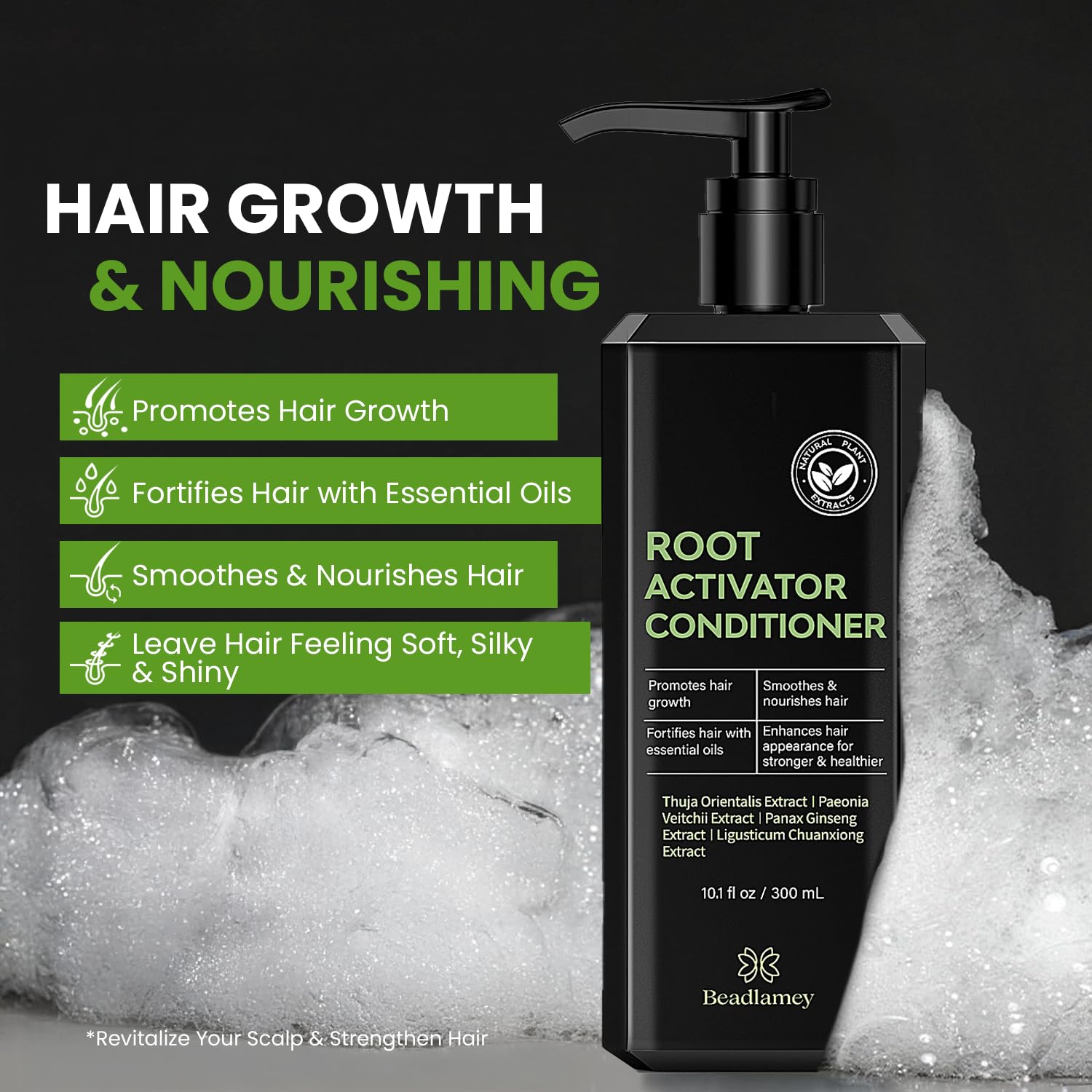 Beadlamey Root Activator Conditioner with textured cap, easy application.