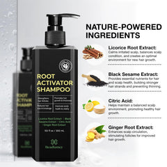 Beadlamey Root Activator Shampoo for Men label close-up highlighting natural, gentle nourishment.