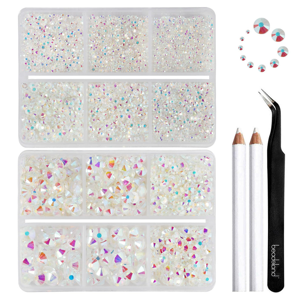 Beadsland 8300pcs flatback rhinestones with Transparent AB sparkle for nails.