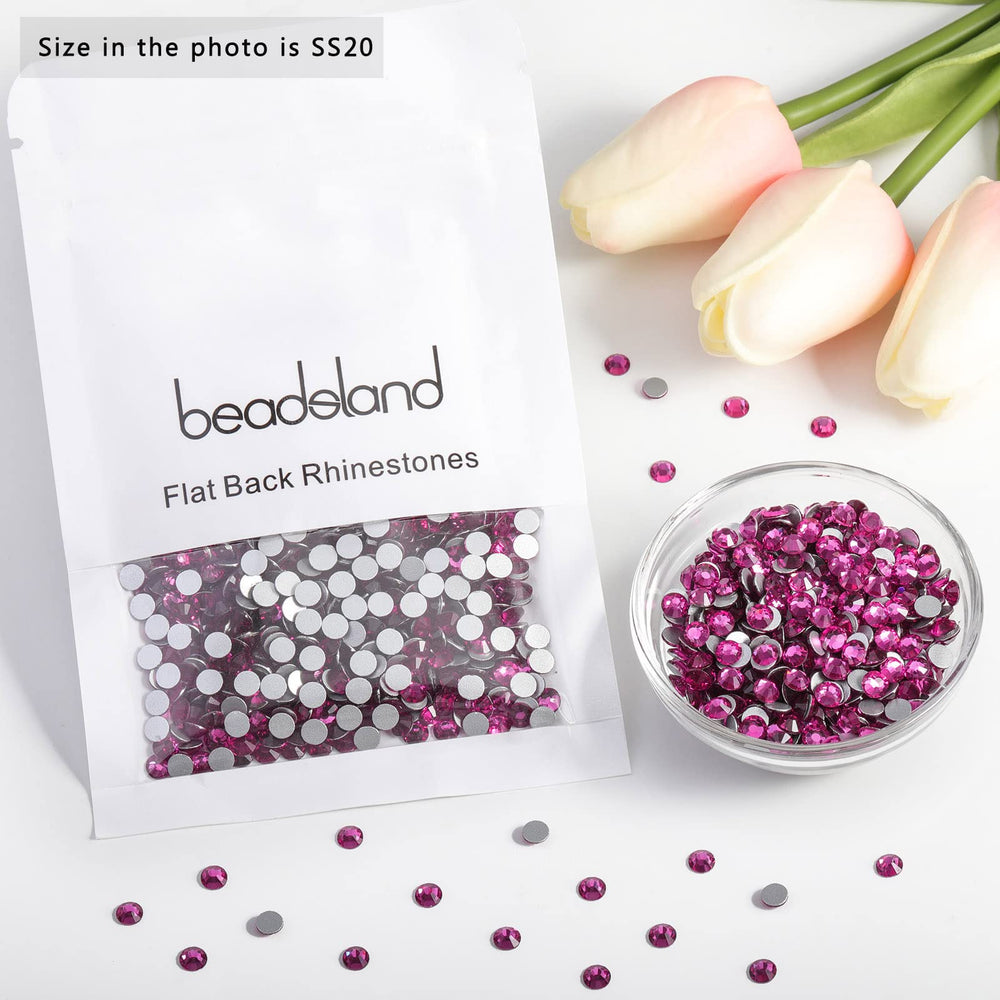 Beadsland fuchsia crystals ideal for nail tips, crafts, and body art with glue.